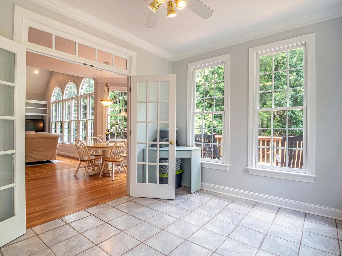 Door painting in Darlington by Darlington Decorators, bright interior French doors freshly painted