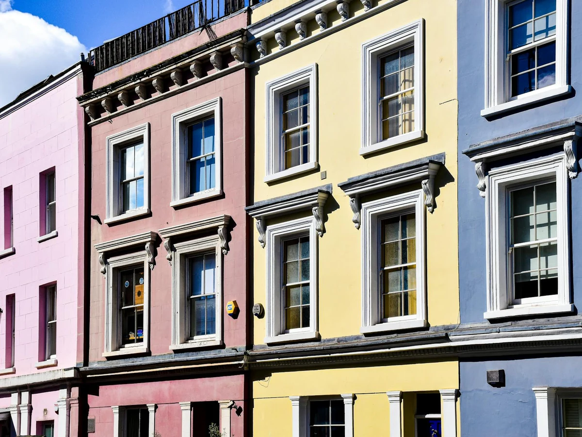 Colourful terraced house exterior painting in Darlington