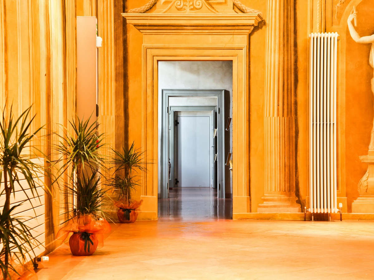 Ornate golden period hallway painting by Darlington Decorators, original plaster cornicing preserved