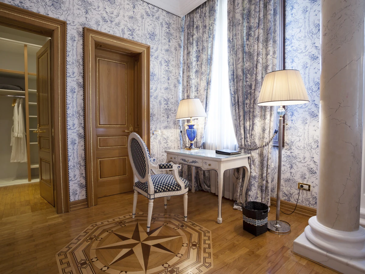 Luxury home study with floral feature wall, home office painting by Darlington Decorators