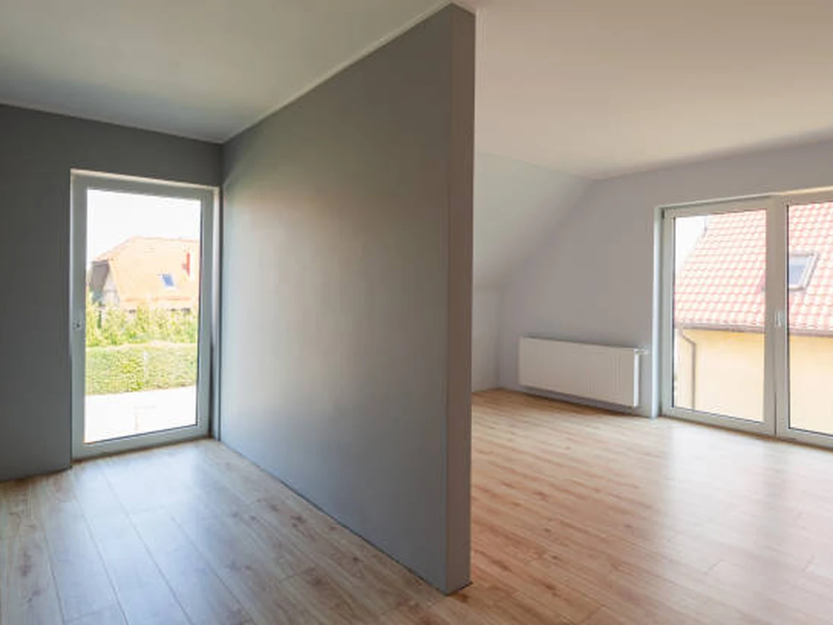 Interior painting of an empty room in grey by Darlington Decorators, Brompton-on-Swale