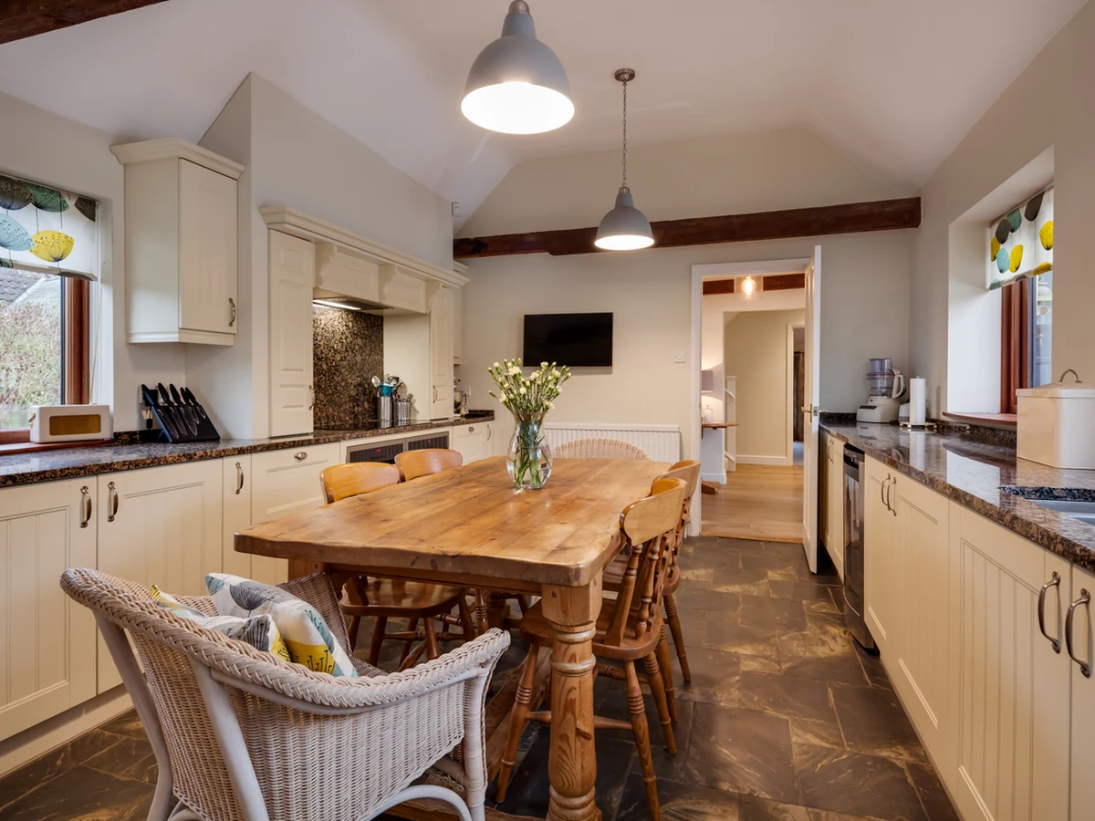 Cream country kitchen cabinet painting in Darlington, professionally sprayed finish