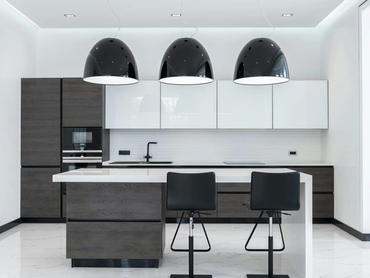 Monochrome modern kitchen cabinet painting in Darlington by Darlington Decorators