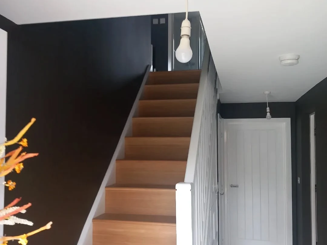 Charcoal hallway and staircase after painting in Darlington by Darlington Decorators
