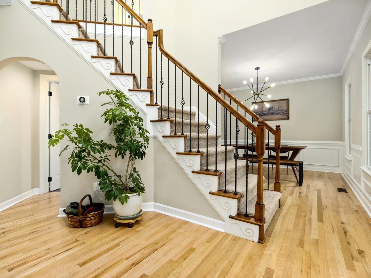 Traditional wood staircase painting in Darlington by Darlington Decorators