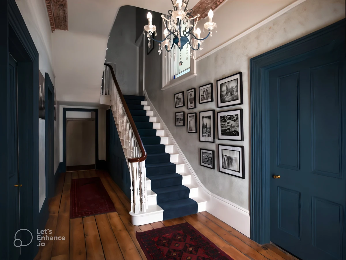 Victorian hallway curved staircase painted by Darlington Decorators, period property interior Darlington
